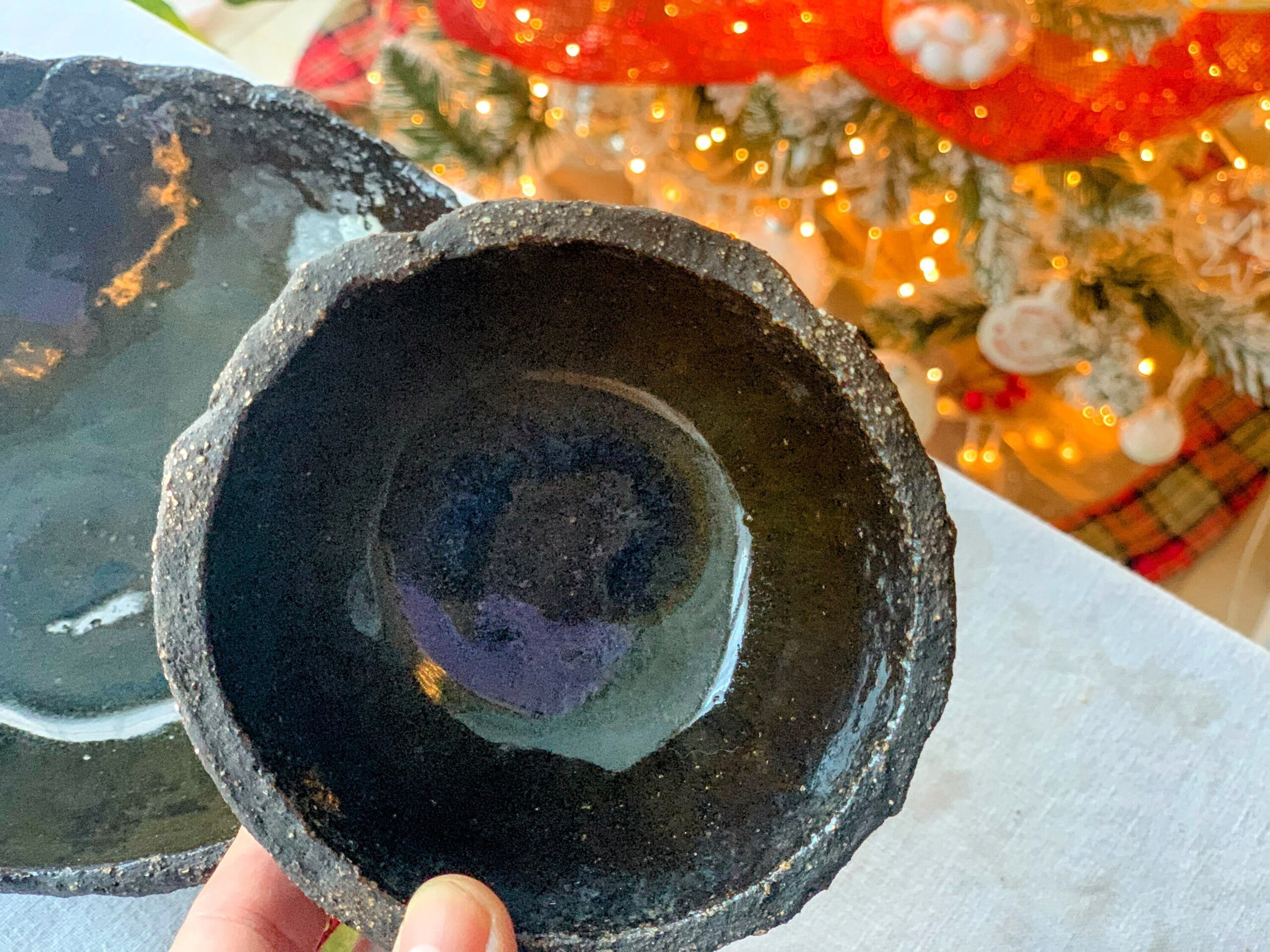 Juego de un cuenco grande y otro pequeño, en gres negro - 7